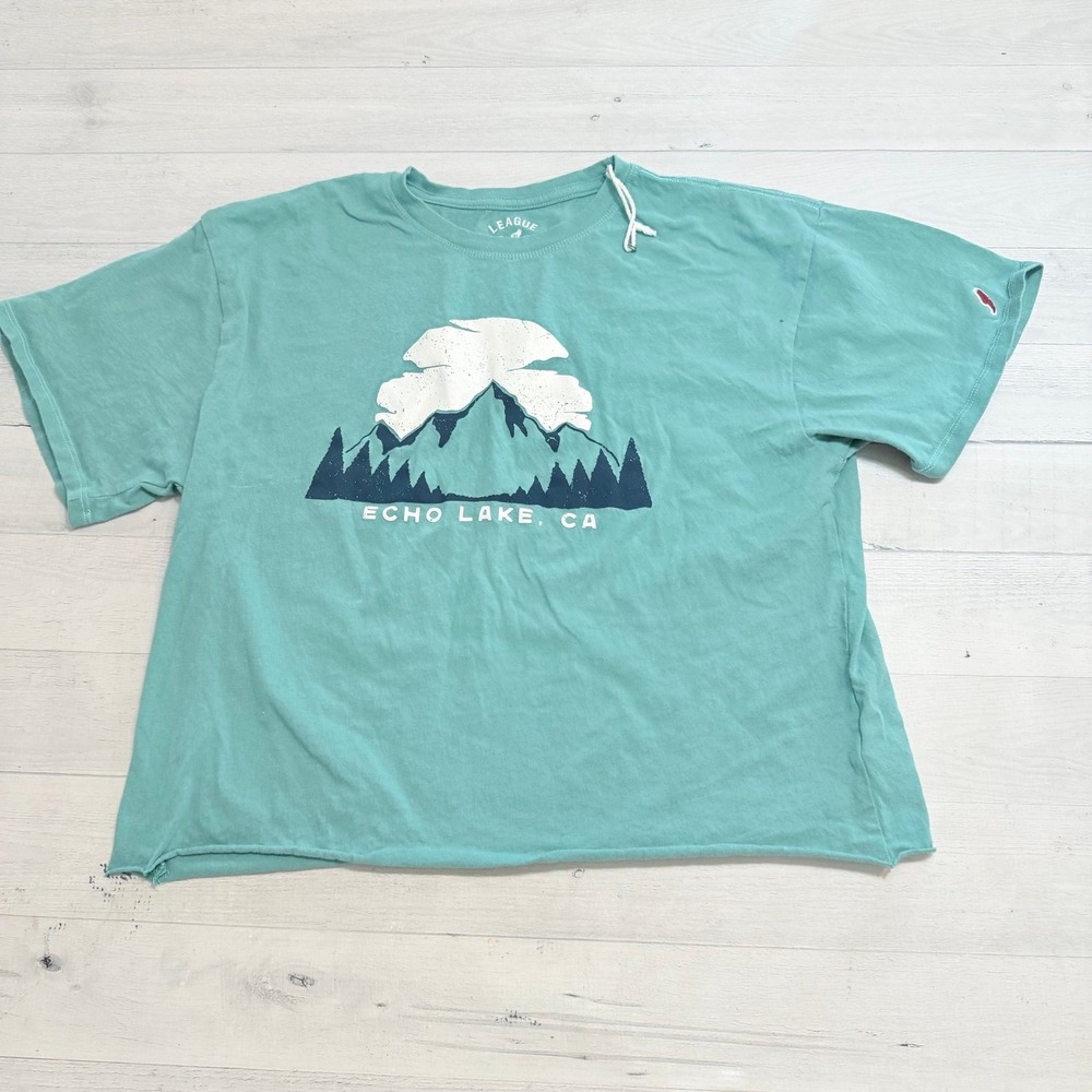 League women's aqua blue short sleeve shirt echo lake California size large